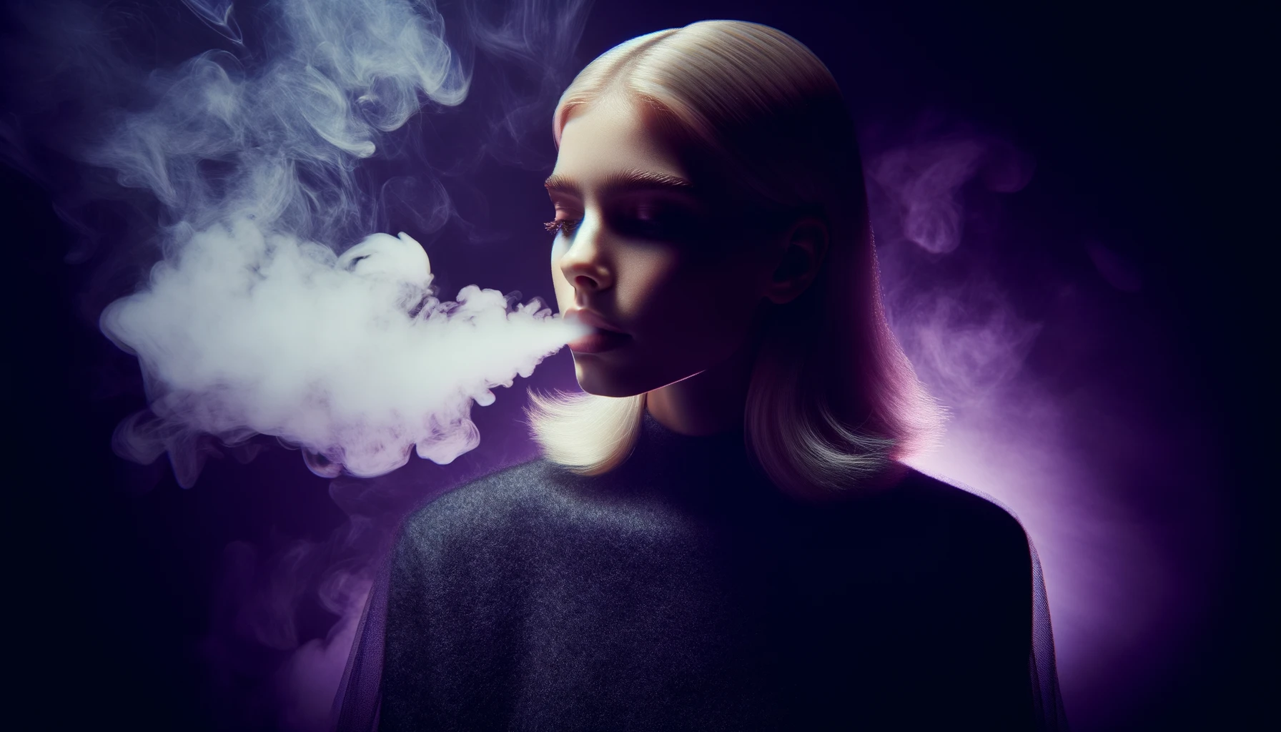 DALL_E_2023-10-27_23.57.40_-_Photo_realistic_portrayal_of_a_young_blond_woman_with_sleek_hair_blowing_out_a_thick_cloud_of_smoke_from_an_electronic_cigarette_against_a_deep_black.png